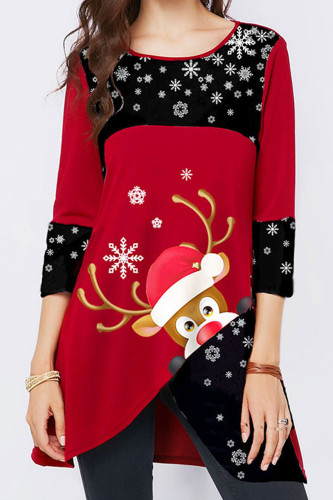 Trendy Christmas Snowflake Elk Print  Crew Neck  Blouses & Shirts