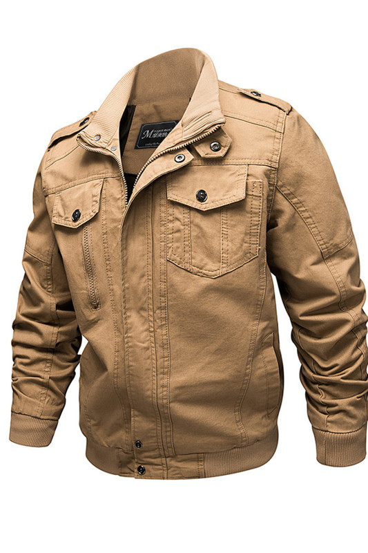 Military Pilot Men's Casual Fashion Solid Color Loose Cotton Jacket Outerwear