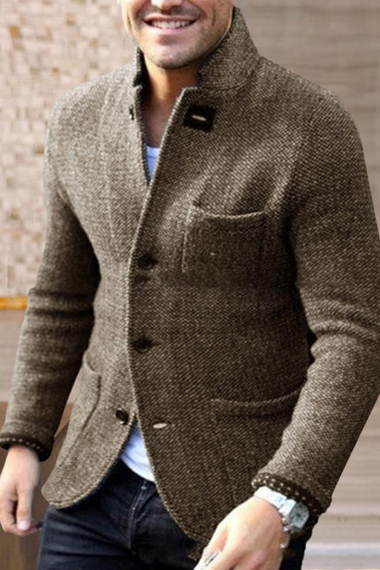 Men's Cardigan Fashion Solid Color Thickened Stand Collar Slim Outerwear