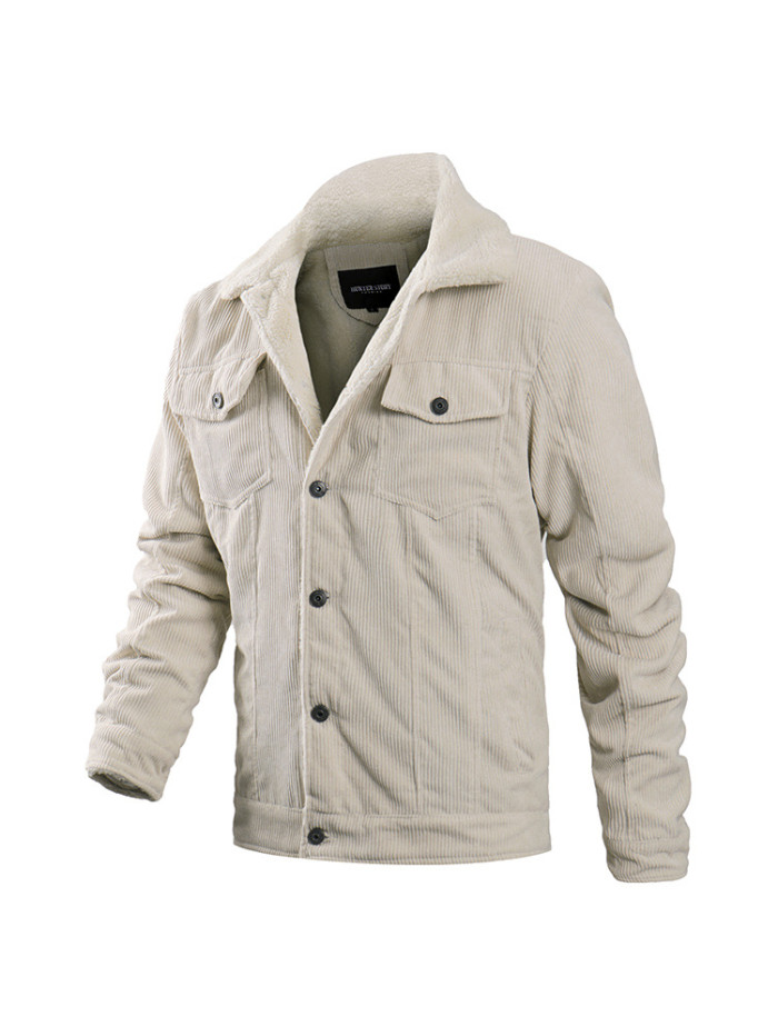 Men's Fashion Fleece Lined Warm Casual Lapel Jacket Coat