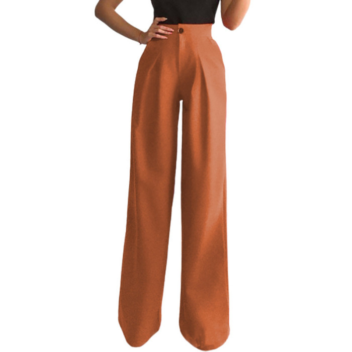 Fashion Casual Solid Color Mid Waist Straight Pants