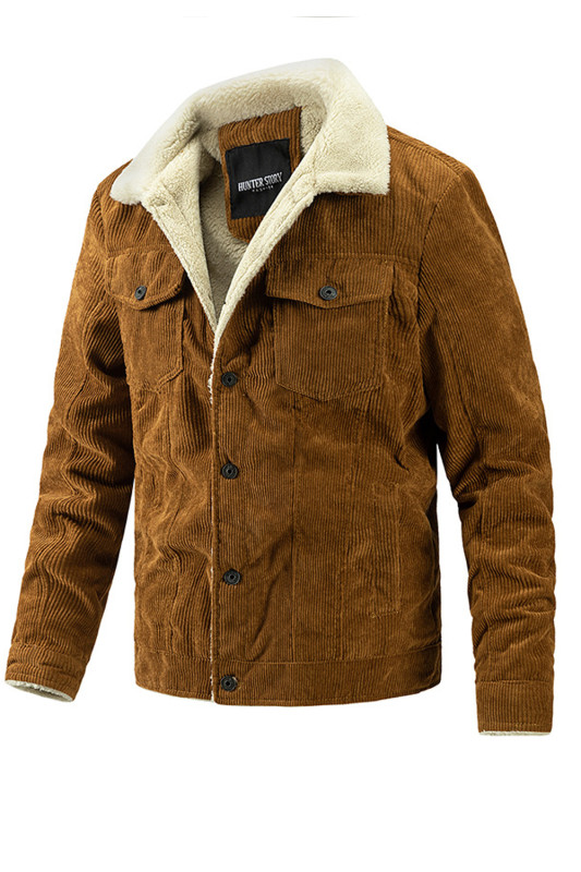 Men's Fashion Fleece Lined Warm Casual Lapel Jacket Coat