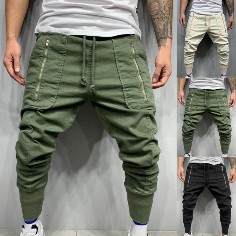 Men's Solid Color Fashion Casual Multi Pocket Hip Hop Style Jogging Cargo Pants