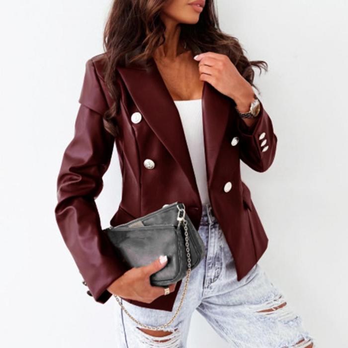 Vintage Lapel Button Faux Leather Casual Fashion Everyday Jacket