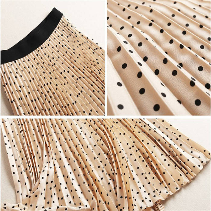 Pleated Fashion High Waist Polka Dot Print A-Line Skirt