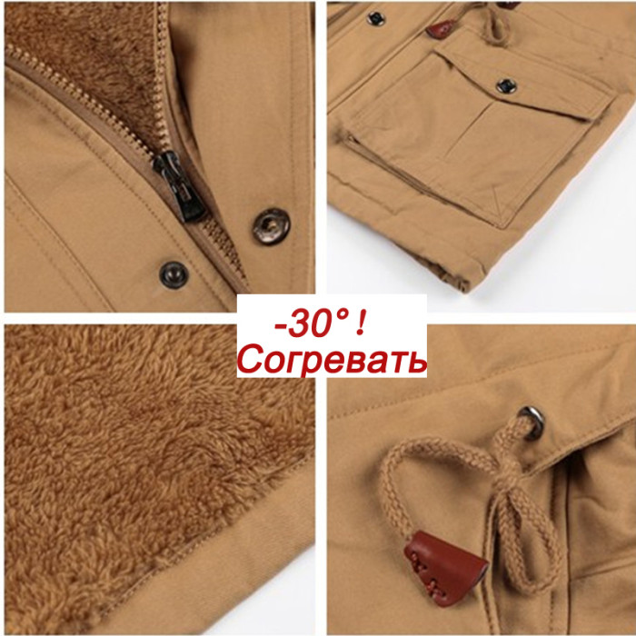 Men's Wool Thickened Loose Stand Collar Hooded Thermal Jacket Outerwear