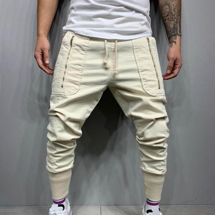 Men's Solid Color Fashion Casual Multi Pocket Hip Hop Style Jogging Cargo Pants