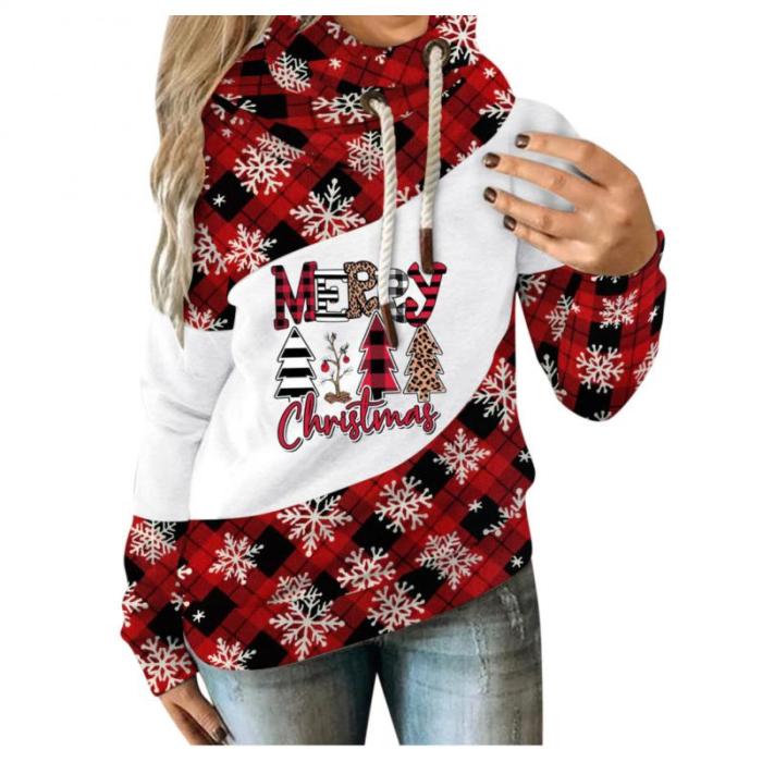 Fashion Christmas Loose Printed Casual Fleece Hooded Casual Sweatshirt