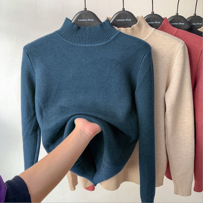 Fashionable Fleece Turtleneck Solid Color Knitted Casual Bottoming Sweater