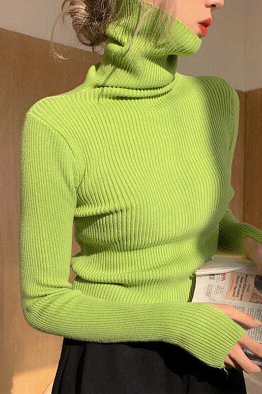 Fashion Stack Collar Solid Color Turtleneck Slim Fit Casual Soft Knit Sweater