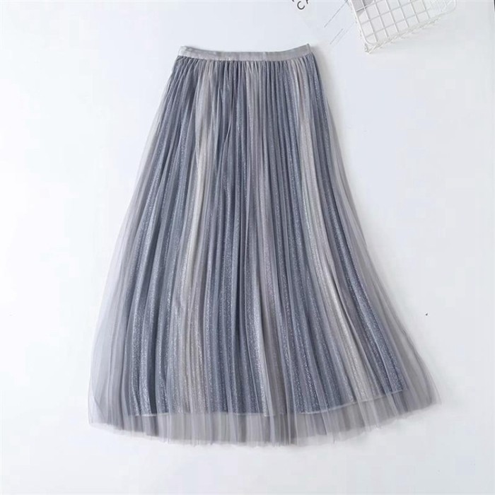 Women's New Elasticated High-rise Gradient Mesh Shows Slim Pleated Skirts