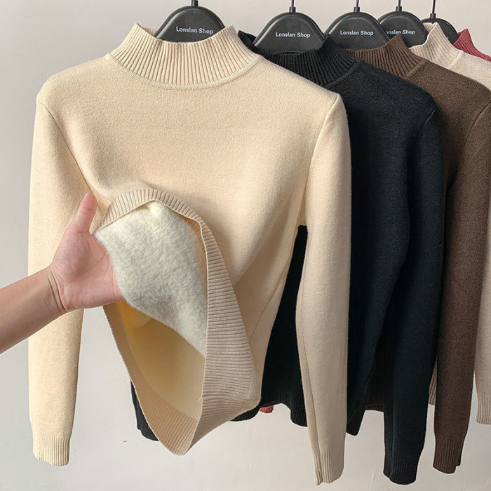 Fashionable Fleece Turtleneck Solid Color Knitted Casual Bottoming Sweater