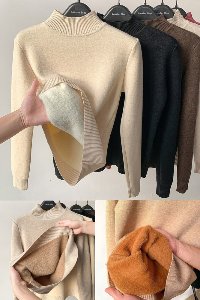 Fashionable Fleece Turtleneck Solid Color Knitted Casual Bottoming Sweater