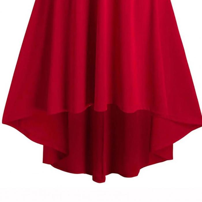 Christmas Print Fashion Solid Color Plush Deep V Off Shoulder Swing  Midi Dress