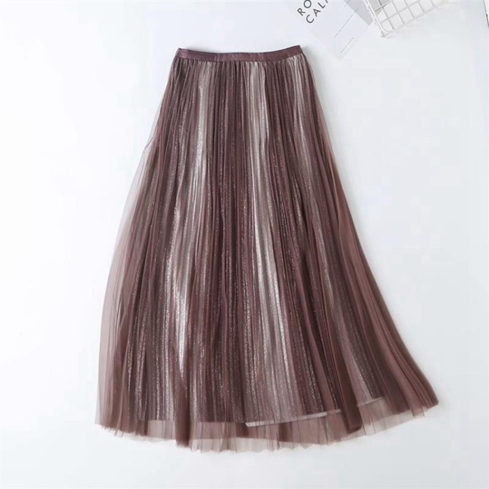 Women's New Elasticated High-rise Gradient Mesh Shows Slim Pleated Skirts