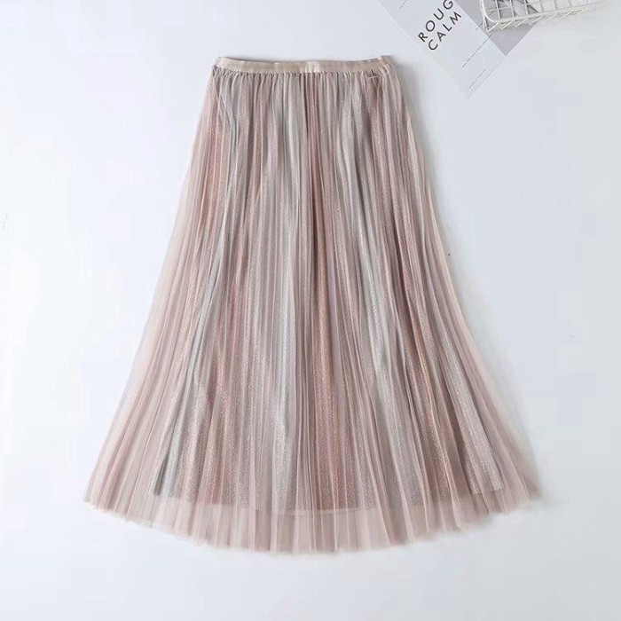 Women's New Elasticated High-rise Gradient Mesh Shows Slim Pleated Skirts