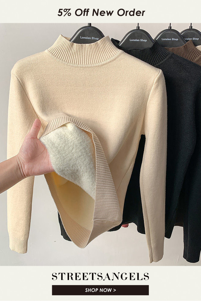 Fashionable Fleece Turtleneck Solid Color Knitted Casual Bottoming Sweater