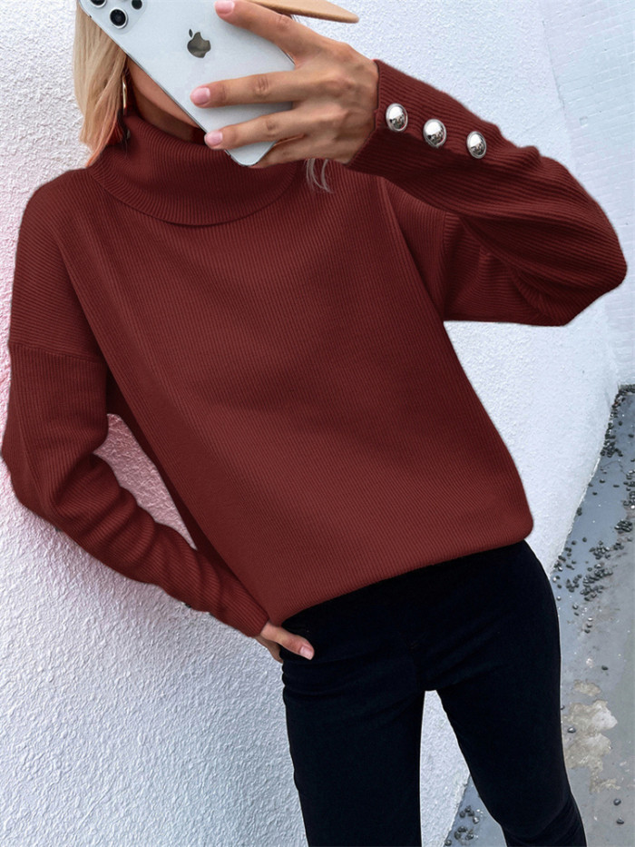 Casual Knitted Turtleneck Wool Pullover Jumper Batwing Sleeve Loose Sweaters