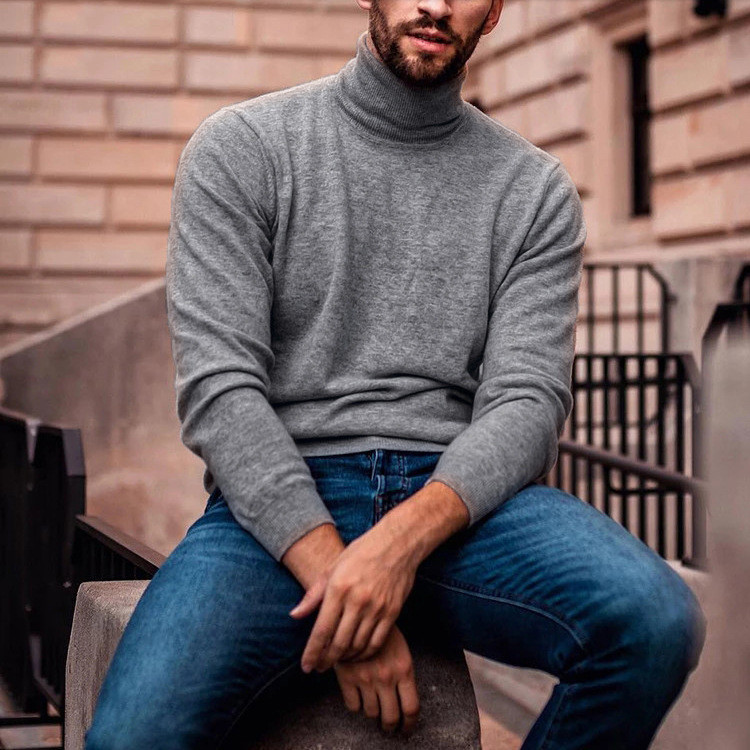 Men's Casual Long Sleeve Solid Color Warm Knit Turtleneck T-Shirts
