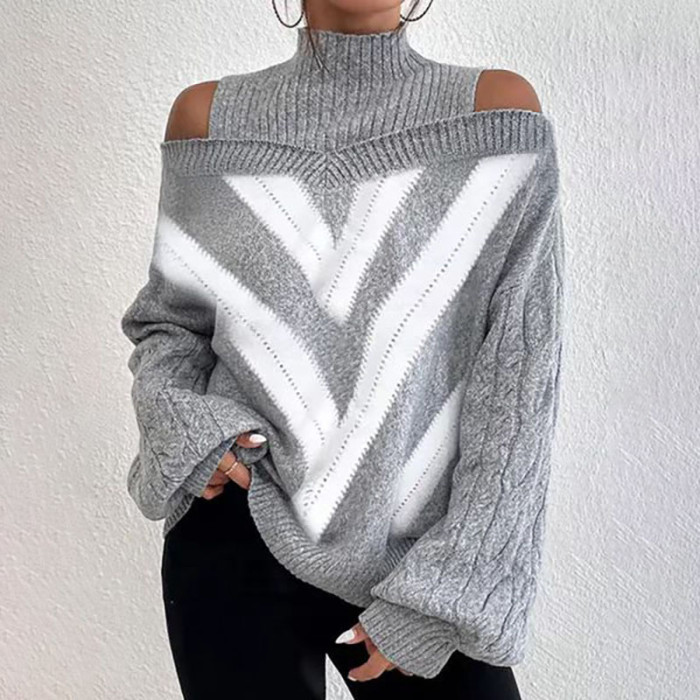 Fashion Solid Color Loose Drop Shoulder Half Turtleneck Lantern Sleeve Sweater