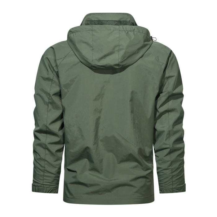 Men's Fashion Outdoor Tactical Solid Color Casual Hooded Jacket Outerwear