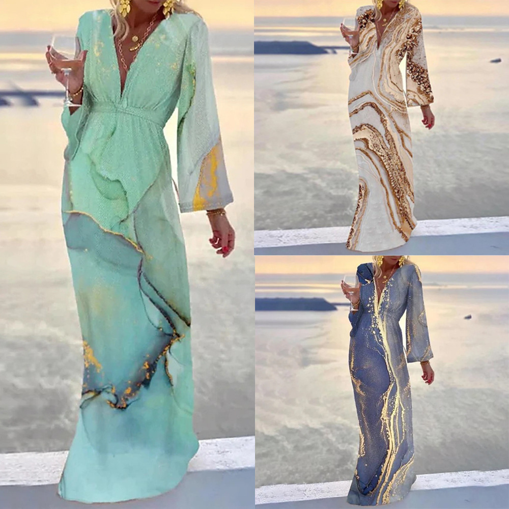 Vestido De Noche Largo Con Lentejuelas - Manga Larga, Escote V, Cintura Imperio - Ideal Para Bodas, Fiestas De Gala, Cócteles Y Eventos Formales - Tallas 34-54 (UK 6-28)