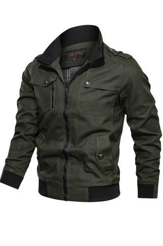 Men's Aviator Cotton Street Casual Solid Color Stand Collar Jacket