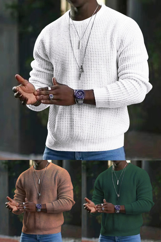 Men's Fashion Solid Color Commuter Versatile Long Sleeve Crewneck Sweater