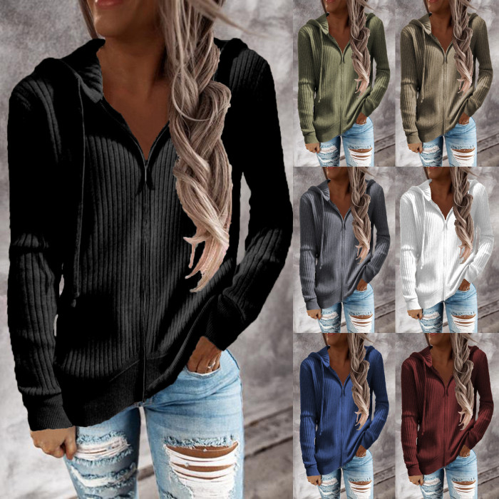 Knitted Cardigans Casual Striped Shawl Pull Elastic Sweater Hoodies