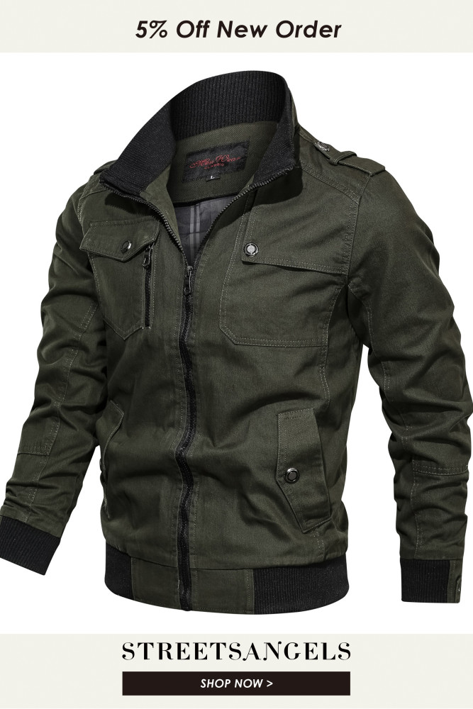 Men's Aviator Cotton Street Casual Solid Color Stand Collar Jacket