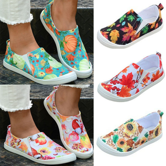 Casual Printing Slip-on Flat Canvas Shoes