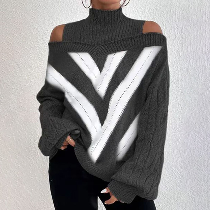 Fashion Solid Color Loose Drop Shoulder Half Turtleneck Lantern Sleeve Sweater