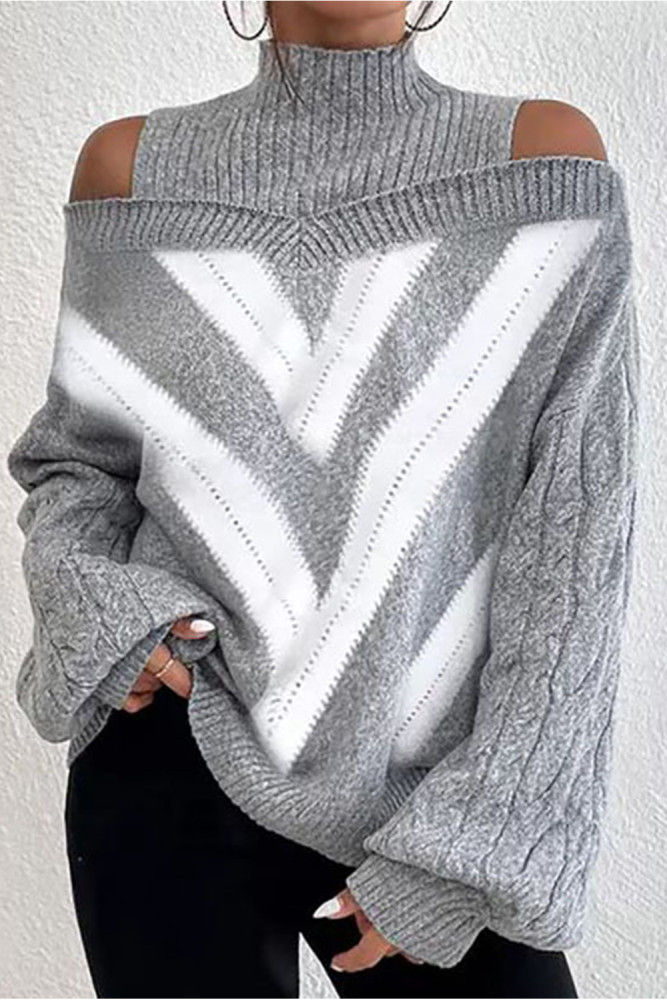 Fashion Solid Color Loose Drop Shoulder Half Turtleneck Lantern Sleeve Sweater