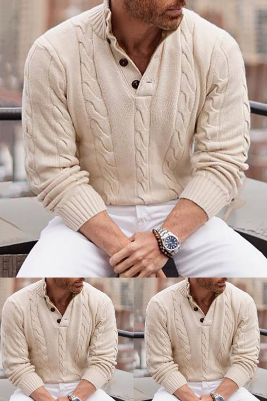 Men's Fashion Stand Collar Long Sleeve Solid Color Sweater