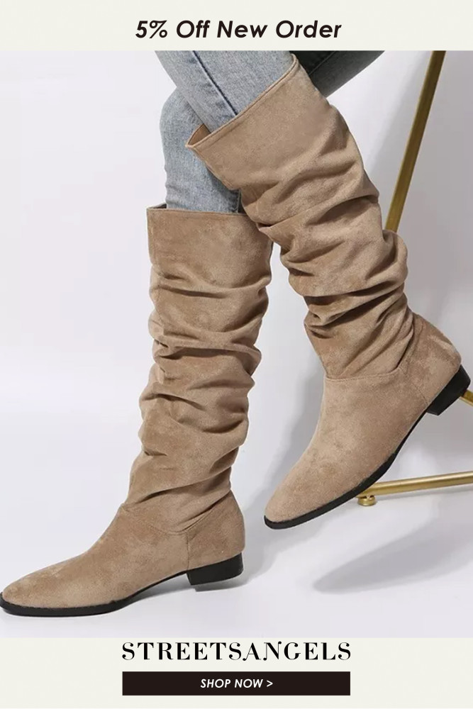 Women Fashion Pleated Pointed Toe Knee-high Boot