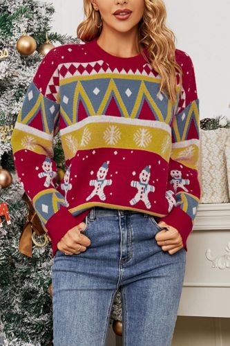 Women Christmas Crew Neck Snowflake Print Sweater