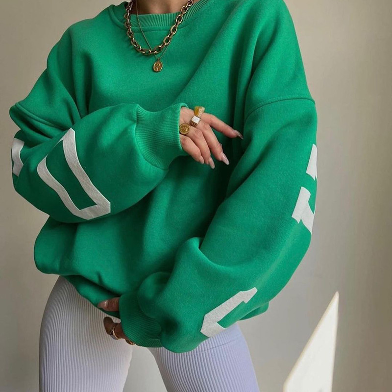 Fashion Letter Print Thickened Casual Long Sleeve Pullover Sweatshirt