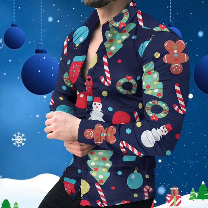 Christmas Fashion 3D Printed Long Sleeve Party Loose Shirt