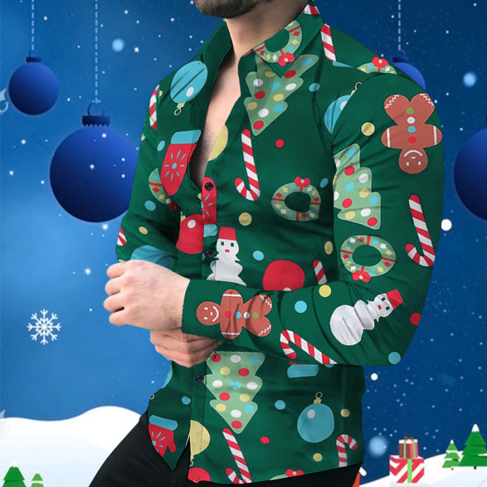 Christmas Fashion 3D Printed Long Sleeve Party Loose Shirt