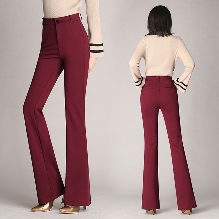 Women Vintage Stretch High Waist Flare Pants