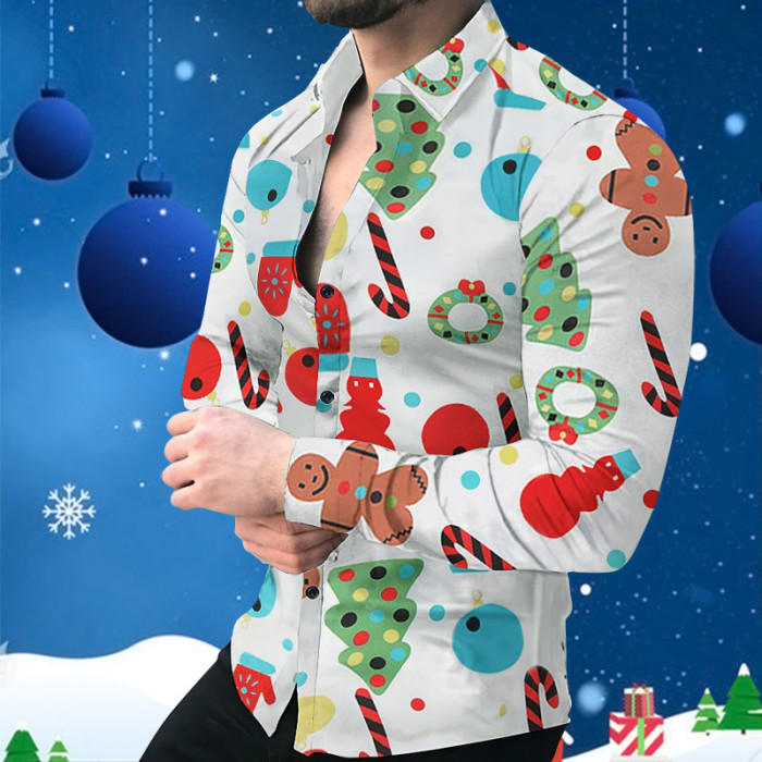 Christmas Fashion 3D Printed Long Sleeve Party Loose Shirt