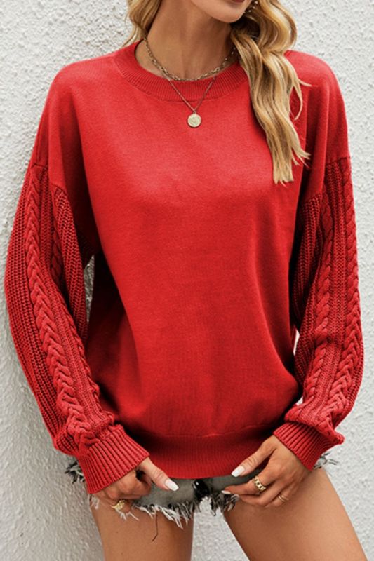 Women Solid Color Loose Round Neck Twist Sweaters