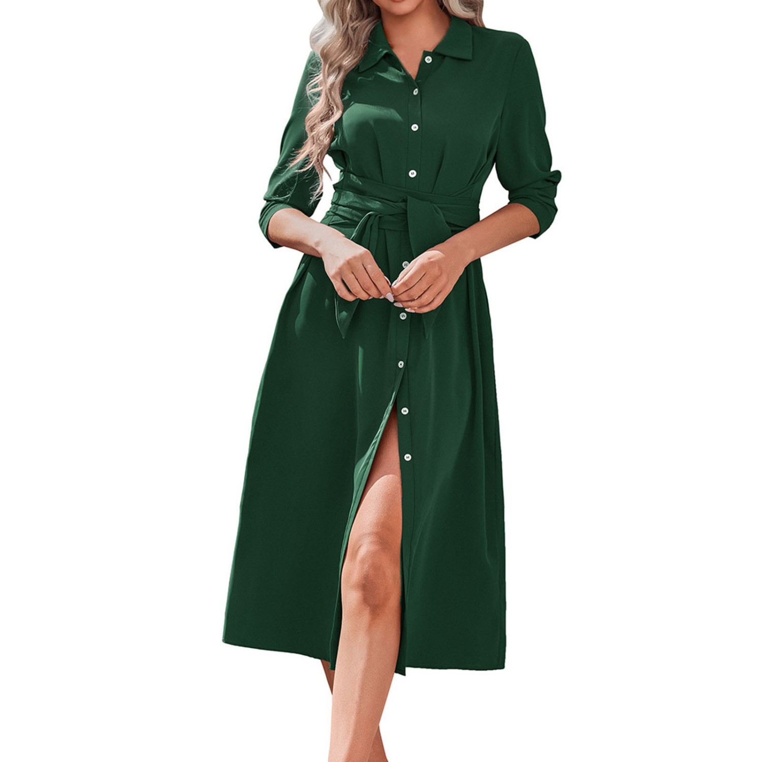 Casual Loose Solid Color V-neck Long Sleeve Dress