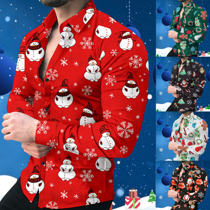 Christmas Fashion 3D Printed Long Sleeve Party Loose Shirt