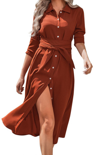 Trendy Elegant Solid Color V Neck Loose Party Casual  Midi Dress