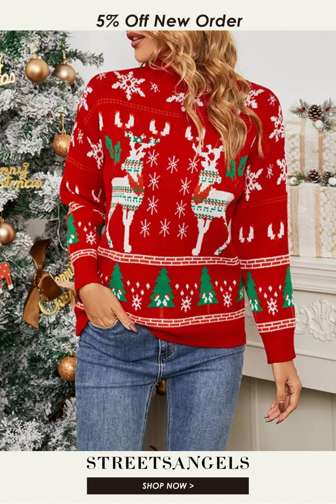 Fashion Christmas Printing Long Sleeve Loose Sweaters