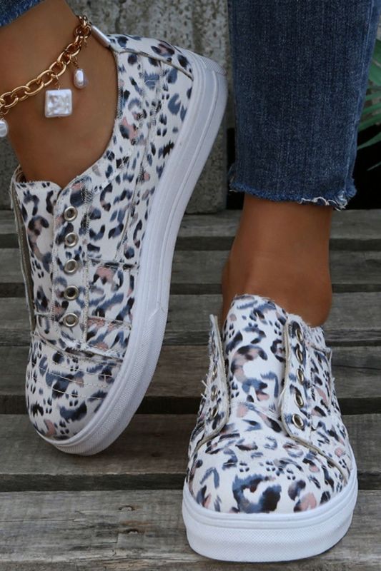 Casual Round Toe Leopard Print Flat Canvas Shoes