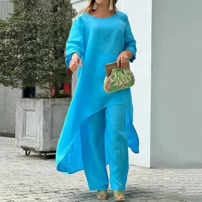 Fashion Long Sleeve Top and Pants Loose Solid Color Casual Two Pieces