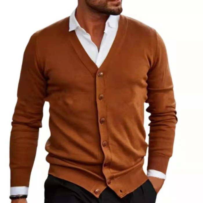 Men Casual V Neck Long Sleeve Single Breasted Cardigan