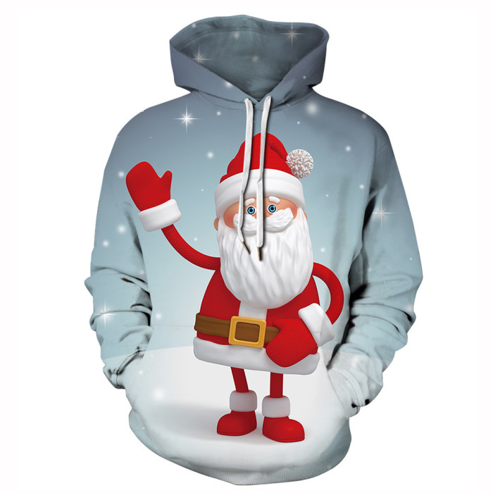 Christmas Digital Printed Long Sleeve Loose Hooded Casual Sweatshirt